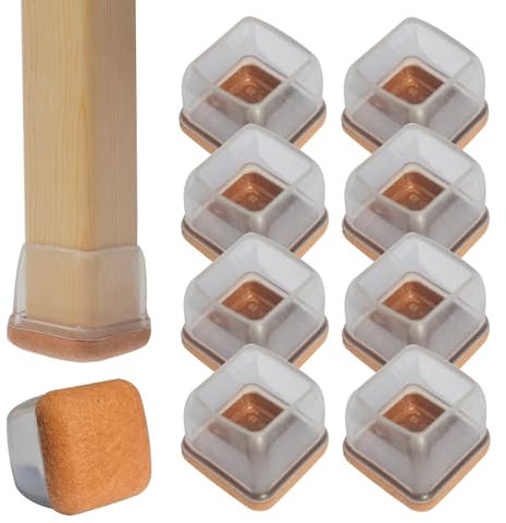 8 Pcs Silicone Chair Leg Floor Protectors for Hardwood Floors - Clear Chair Leg Covers Caps Square Felt Pads for Chair Legs Furniture Feet Floor Protectors, Anti-Scratches and Noise(Fit: 1-1.4)
