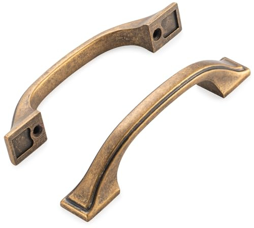 KOOFIZO 10 Pack 3 Inch Antique Brass Kitchen Cabinet Pulls Vintage Brass Cabinet Handles Brass Cabinet Hardware for Kitchen Cabinets 1958 Drawer Dresser Cupboard Bedroom