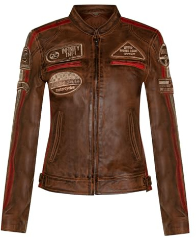 Infinity Leather Donna Pelle Biker Casuale Da corsa Moto Distintivi Giacca