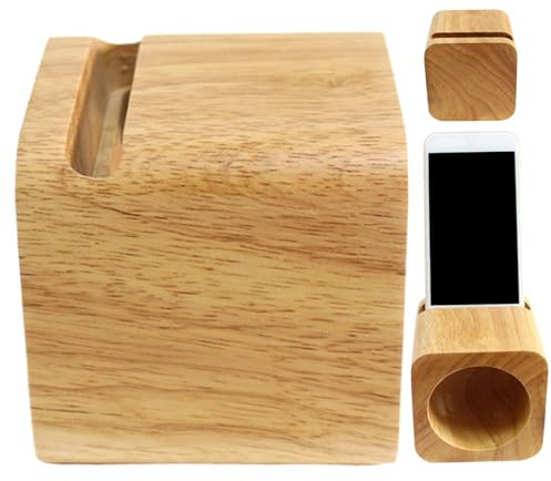 Obelunrp Wood Phone Stand, 3.5inch Wooden Phone Holder with Sound Amplifier, Universal Desk Phone Holder for Home Office