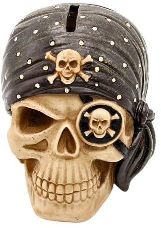 Dekohelden24 Keramik Spardose Totenkopf Pirat mit Gummiverschluss, Größe L/B/H: ca. 12 x 11 cm