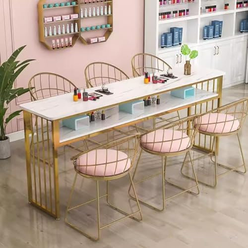 MegLob Marble Texture Manicure Table, Professional Art Nail Desk, Manicure Nail Table for Technician, Assembled Rectangular Manicurista Table, Double Layer Storage for Nail Polish Lamp,Marble,160cm