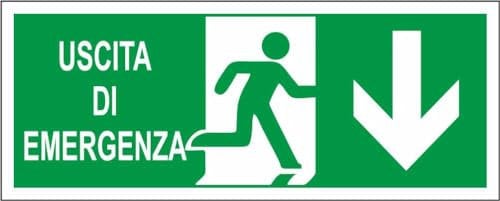 M-ITALY CARTELLO SEGNALETICO UNI - USCITA DI EMERGENZA INDIETRO CON SCRITTA - Adesivo Extra Resistente, Pannello in Forex, Pannello In Alluminio (15x6, Adesivo)