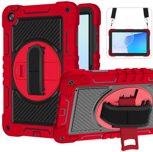 YOUULAR Funda para tablet Huawei MatePad SE de 10.4 pulgadas, a prueba de golpes, con soporte giratorio de 360° y correa de muñeca, correa para el hombro, grande, rojo y negro