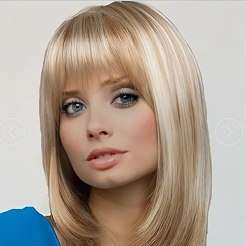 Siudus Blonde Bob Short mit Bang Gerade Perücke für Wonen Natürliche Synthetische Hitzebeständige Haarperücke für den täglichen Gebrauch (Blonde)