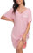 Vlazom Chemises de Nuit Femme Robe de Nuit à Manches Courtes Vêtement de Nuit Col en V Ete Bordure en Dentelle，Rose，XL