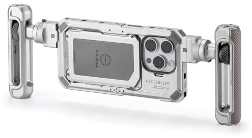 Tilta Khronos Lightweight Kit Kompatibel mit iPhone 15 Pro - Titanium White | Inklusive Handyhülle und verstellbaren Griffen | Mobiles Filmemachsystem