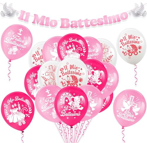 HOWAF Decorazioni Battesimo Bimba, Rosa Festone Striscione Scritta Il Mio Battesimo Palloncini Battesimo Bimba per Decorazione Battesimo, Bomboniere Battesimo Bambina, Addobbi Battesimo Baby Shower