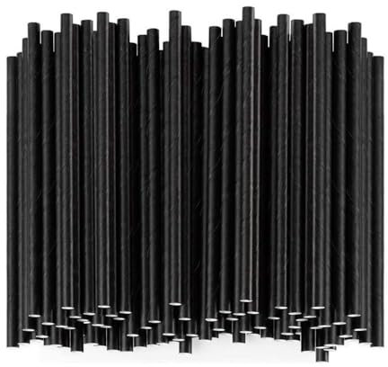 Concept4u 250 x Black Jumbo Paper Straws 200mm x 6mm Biodegradable & Compostable Cocktail Straw Ideal for Tumblers, Drinking, Parties, Bars, Restaurant, Wedding, Bottle