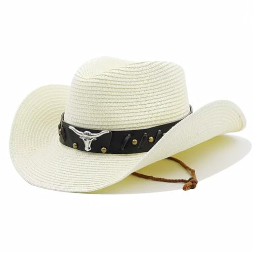Plancholo Chapeau de Cowboy en Paille - Fedora Panama à Large Bord - Modèle d'été pour Homme et Femme
