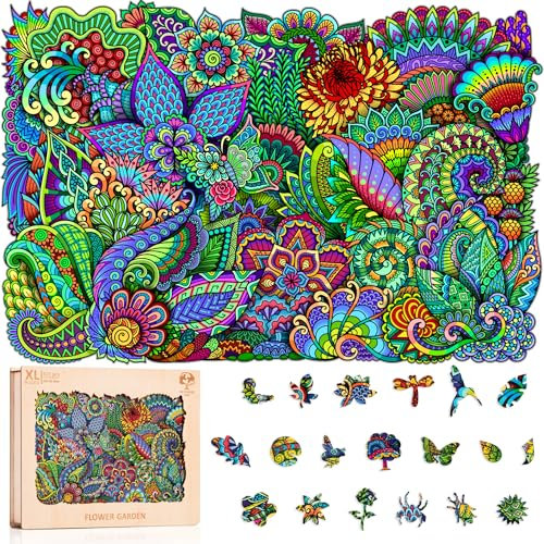 Jigsaw Puzzles for Adults XL 320 Piece (40x27cm) – Flower Garden Wooden Jigsaw Puzzle for Adults by The Puzzled Tree Unique Gift Ready Puzzles