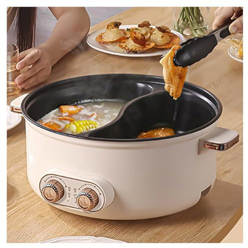 HJXBD888 Hot Pot, Interruptor de Doble Control, Tres Velocidades De Fuego Olla Hot Pot Olla Electronica, Adecuado para Fiestas De CumpleañOs (con 2 Redes Agujereadas),6.5L
