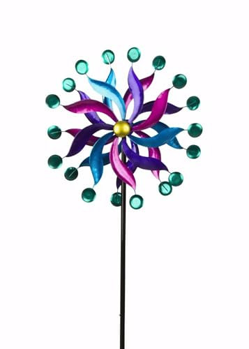 Windrad Windspiel Mehrfarbig aus Metall als Gartenstecker Höhe 182 cm ⌀ 49 cm