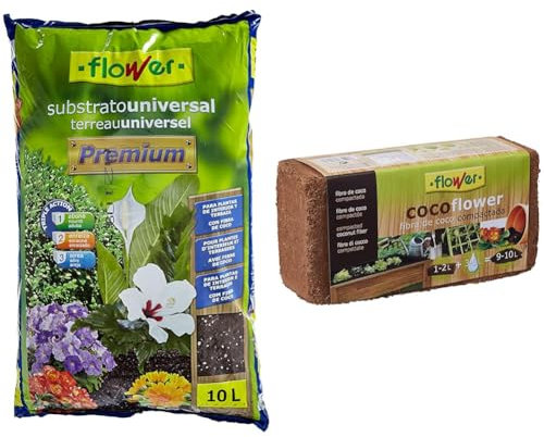 Flower - Substrato Universal Premium 10L, Ideal para Plantas de Interior, Exterior & Flower Substrato Coco Marca Fibra de Coco 100% Natural para Plantas, Substrato de 9 litros