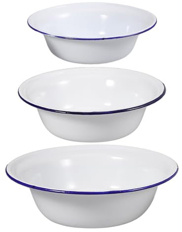 Luxshiny 3 Pcs Enamel Bowl Set Enamel Mixing Bowl Vintage Enamelware Nesting Salad Bowl Enamel Soup Basin for Fruit Salad Pasta Dinner