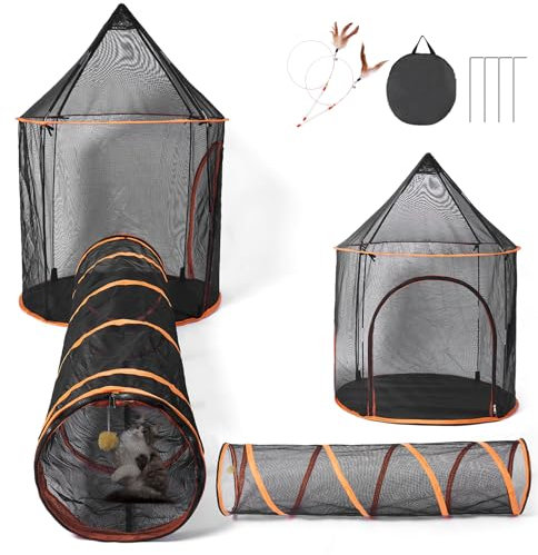 Odoland Cat Tunnel Outdoor Enclosure, Cat Play Tunnels Collapsible Small Animal Playpen Interactive Cat Toy for Indoor, Kitten, Hamster, Guinea Pig, Rabbit, Puppy