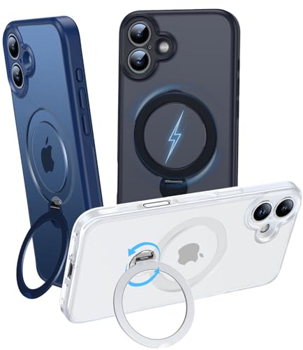 OLHAOMAO Hülle mit 360° Verstellbarem Ständer für iPhone 16 für MagSafe -[Matt-Weiß Handyhülle][Unsichtbarer Magnetischer Ring-Halter] Stoßfeste Anti-Rutsch-Schutzhülle