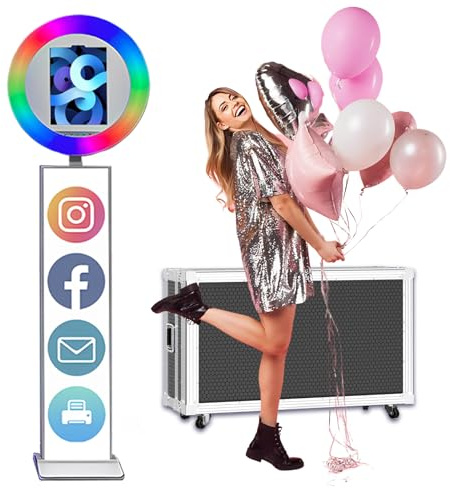 Tragbare Fotokabine für iPad 10,2 Zoll, 11 Zoll, 11 Zoll, 12,9 Zoll mit individuellem Logo, Selfie-Fotokabine, mit RGB-LED-Ringlicht für Veranstaltungen, Verleih, Hochzeit (weiß, iPad-Fotokabine)