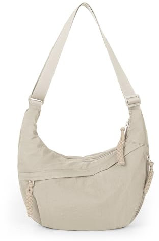 HiTotes Borsa a mezzaluna in nylon borsa per gnocchi borsa a tracolla per donna borsa a mezza luna borsa hobo borsa a tracolla in nylon borsa a tracolla, 01-bianco, 34cm