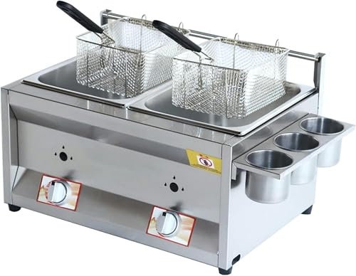 Friggitrice Professionale a Gas da 12 Litri con Contenitore per Spezie E Coperchio, Fornello da Esterno in Acciaio Inossidabile, Friggitrice per Patatine Fritte Cucina Domestica del Ristorante