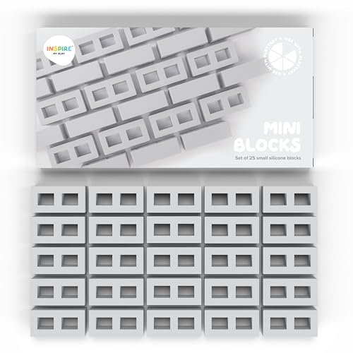 Inspire My Play 25 x Mini Silicone Building Blocks for Sensory Play and Messy Play - Construction Sensory Bin Filler - Creativity for Kids Sensory Bin