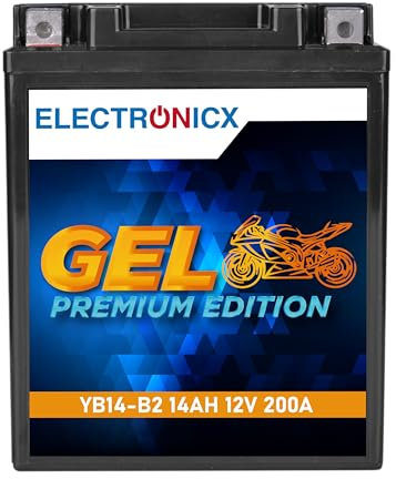 Electronicx YB14-A2 GEL Motorradbatterie 12V 14Ah 200A/EN – Wartungsfrei, Doppelte Lebensdauer, Hohe Startleistung – Perfekt für Motorräder mit hohem Energiebedarf