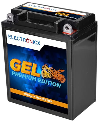 Electronicx, GEL, Motorradbatterie YB12AL-A 12V 12Ah 150A Starterbatterie wartungsfrei versiegelt auslaufsicher Hochleistung Roller, Mofa, Quad Motorrad- kompakt, vibrationsfest - Powersport Akku.