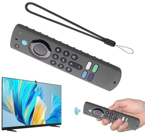 16 x 4.5 cm Silicone Case for Fir-e TV Stick 4 K, Anti-Slip Remote Case for Shockproof Controller, with Neck Strap, 4K Remote Anti-Drop Cover, RC Silicone Protector - Grey
