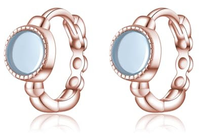 SLUYNZ Solid 925 Sterling Silber synthetische blaue Edelstein Creolen Ohrringe für Damen Aquamarin Creolen Ohrringe Huggie (C-Rose Gold)