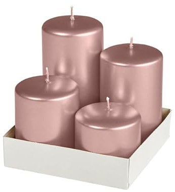 Stumpenkerzen Adventset Metallic Matt Taupe Rose Ø 60 mm, 4 Stück