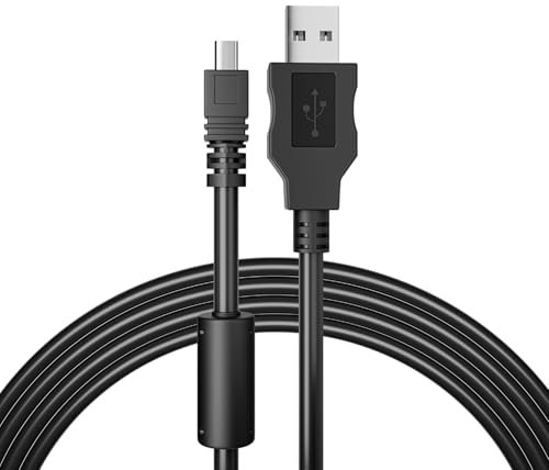 pluX Câble USB de rechange pour appareil photo Olympus SP-600UZ, VR-310, VG-120, VG-160, VR-340, VG-170 Chargeur 1,5 m Câble de charge rapide de transfert de données – Noir