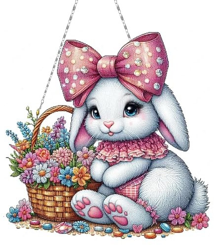 Scinzene Diamond Painting Ostern Set - Osterhasen Deko mit 5D Diamanten, DIY Frühlingsdekoration für Tisch und Fenster, Bastelset für Erwachsene und Kinder ﻿ ﻿