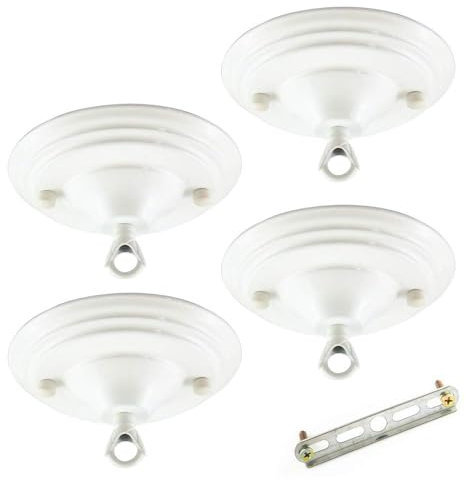 FSLiving Deckenrosette für Hängelampe Lampenaufhängung, 4er-Set Weiß Deckenbaldachin 135x65mm, Kit Lampenbaldachin aus Metall mit zentraler Bohrung und vorgesehenem Seitenloch,PJ0115B