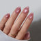BTArtbox Press On Nails Short - Lamp-Curable Pink Cat Eye Almond False Nails with Glue, Semi-Transparent Soft Gel Stick On Nails in 16 Sizes - 32 Fake Nail Kit, Spring Charm