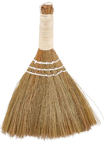 GORGECRAFT 11 Inch Small Whisk Brush Broom Grass Natural Handle Bamboo Traditional Handmade Heavy Duty Straw Angled Bristles Whisk Cleaning Sweeping Hand Broomsticks for Desktop Surface Indoor Outdoor