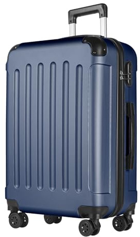 yonsly® Koffer Suitcase L Blau, Trolley Reisekoffer, Rollkoffer Handgepäck mit 4 Rollen 360°, ABS Hartschalen, Sicherheitsschloss, Weicher Gummigriff, 210D-Futter