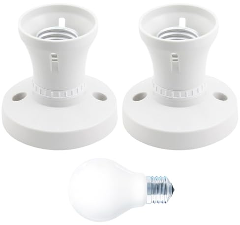 2 Pcs E27 Lamp Holder, Screw-in Bulb Socket Adapter E-27 Ceiling Rose for Ceiling Pendant & Wall Lighting, PVC E27 Light Socket Replacement with Screw Fitting(Straight Type)