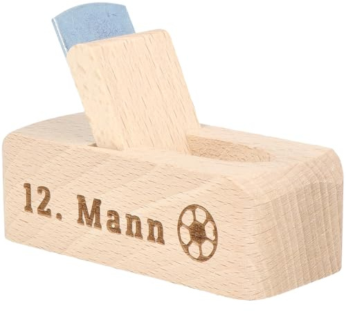 Spruchreif | Flaschenöffner Hobel 12. Mann | Flaschenöffner aus Holz mit Gravur | Fanartikel für Fußballfreunde | 8,5 x 3,5 x 6 cm | Geschenk für Männer | Made in Germany