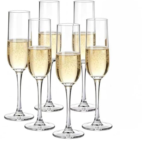 Tyawula 6-Pack Crystal Champagne Flutes – Elegant Lead-Free Glasses for Sparkling Wine | Seamless Stem & Smooth Edge Design | Perfect for Weddings, Anniversaries, & Celebrations (185, Millilitres)
