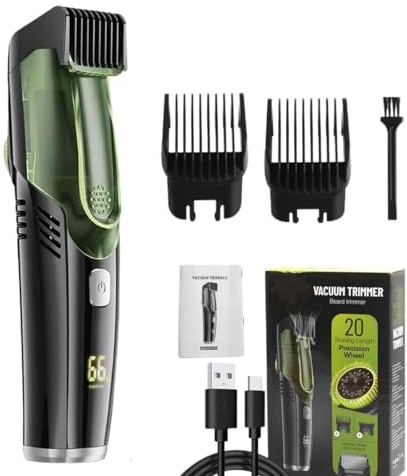 Built-in Vacuum Trimmer for Men, elektrischer Rasierer, Trimmer & Bodygroomermit einstellbarer Kammbreite und LED-Anzeige, Nass- & Trockenrasur, Barttrimmer und Haarschneider für Gesicht, Kopf, Körper