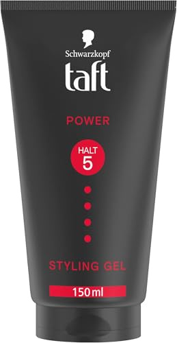 Schwarzkopf TAFT Gel Power (150 ml), Haargel für bis zu 48 Stunden starken Halt, sanft zu Haar und Kopfhaut, veganes, Gel (Packung mit 5)