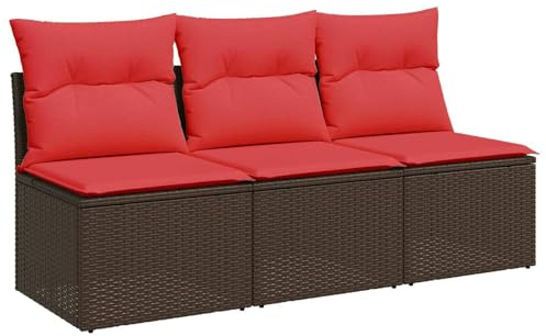 Makastle Gartensofa mit Kissen, 3-Sitzer Leichtes Loungesofa, Balkonmöbel, Gartenbank für Balkon, Innenhof, Terrasse, UV-Beständige, 165x62x69 cm Braun Poly Rattan
