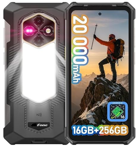 RugKing 5 Pro Smartphone, robust, Android 16, 20.000 mAh (33 W), 16 GB (8+8) + 256 GB, Nachtsicht 64 MP + 20 MP, FHD+ 6,78 Zoll, IP69K wasserdichtes Telefon, vielseitiges LED-Licht, Widevine L1 |