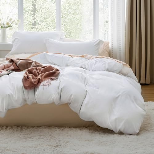 Bedsure White Duvet Cover Queen Size - 3 Pieces Prewashed Cotton-Like Polyester Extra Soft Bedding Set, Includes 1 Duvet Cover 90x90 Inches with Zipper Closure & 2 Pillow Shams, Comforter Not Included