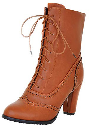 Stivali Donna Boots Classici a Punta in Pelle con Lacci e Tacco Alto (41 EU,Giallo)