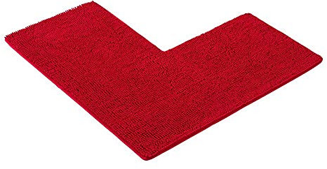 PANA® Chenille Duschvorleger mit Eckausschnitt • Badteppich für Eckduschen • Badematte rutschfest • L-förmiger Duschvorleger für eckige Dusche • Farbe: Rot • Maße: 50x100x100 cm