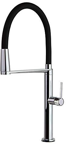 Ramon Soler - Grifo de Fregadero de Cocina Monomando Cromado con Caño Extraíble y Flexible de Silicona Negro