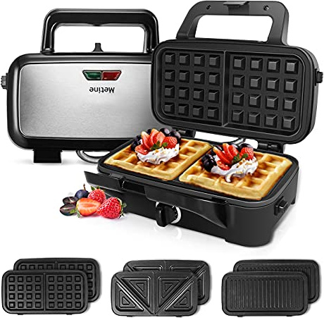 Waffle Maker with Removable Plates, 3-in-1 Sandwich maker and waffle and pancake maker, Nonstick Plates, 5-Level Browning Control & Ready Indicator Lights, Easy to Clean for Family Breakfast