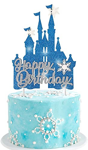 Frozen Castle Birthday Cake Topper Decoration Snowflake Frozen Theme Castle Cake Topper for Winter Wonderland Christmas Party Supplies