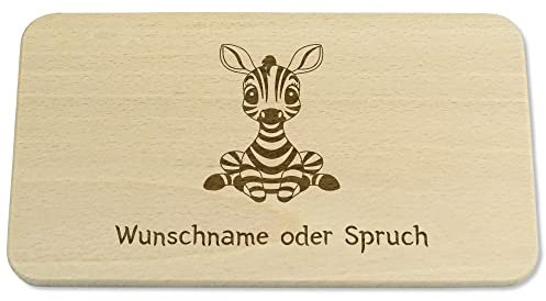 Kreativknoten Frühstücksbrettchen für Kinder personalisiert, Geschenkidee als Geburtstagsgeschenk oder Babygeschenk, Taufgeschenk. Nachhaltiges Geschenk aus Massivholz - Zebra